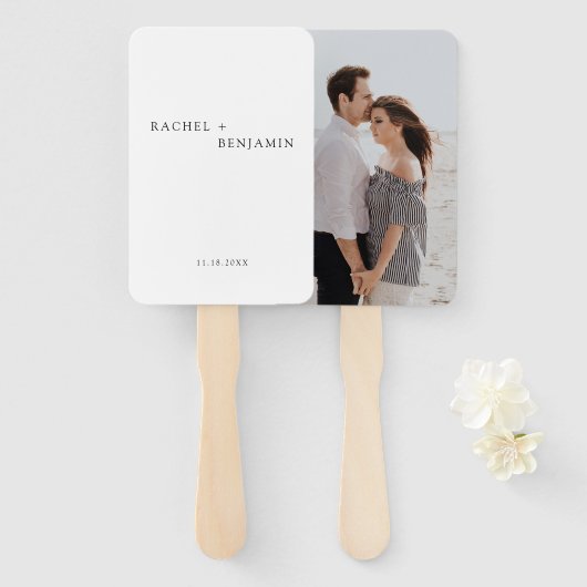 Éventail Simple photo de mariage noir blanc minimaliste (Devant et derrière)