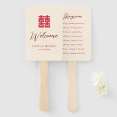 Éventail Simple rouge beige moderne programme de mariage ch (Devant et derrière)