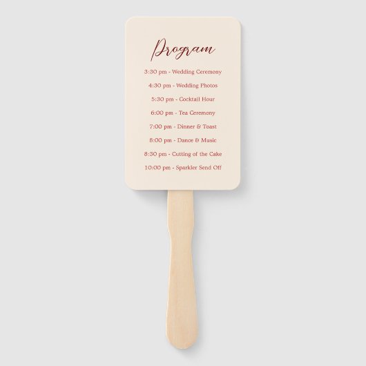 Éventail Simple rouge beige moderne programme de mariage ch (Dos)