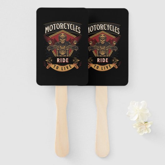 Éventail Skull Ride Cycles moteurs, Ride To Live (Devant et derrière)