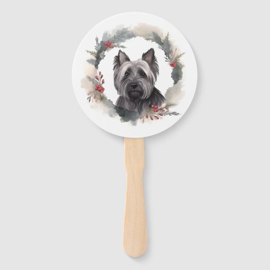 Éventail Skye Terrier Fête de Noël Wreath Pup (Dos)