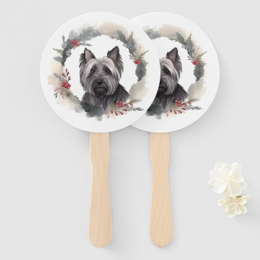 Éventail Skye Terrier Fête de Noël Wreath Pup (Devant et derrière)