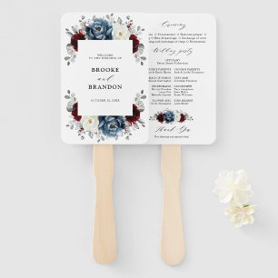 Éventail Slate Blue Bourgogne White Ivory Wedding Programme