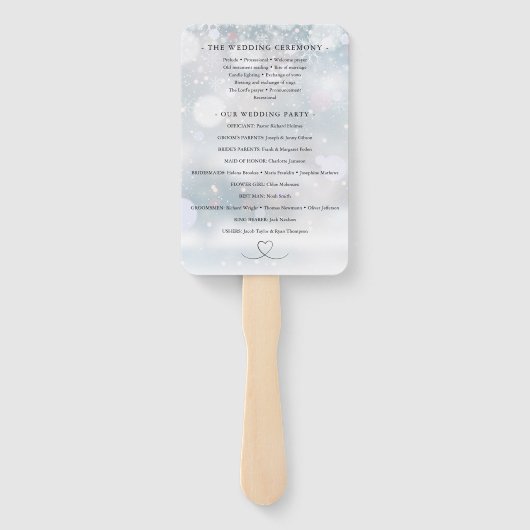 Éventail Snowflakes Heart Script Programme de mariage hiver (Dos)