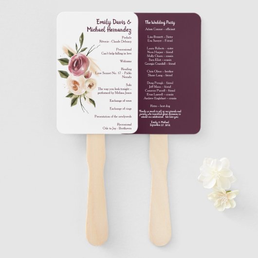 Éventail Soft Elegant Rose Burgundy Cream Frame Programme (Devant et derrière)