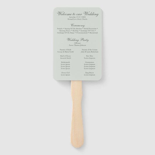Éventail Soft Sage Green Floral Wedding Program Hand Fan (Dos)