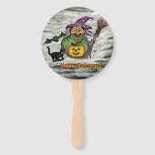 Éventail Sorcière, Chat, Chauve-souris et Citrouille, Bonne (Devant)