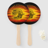 Éventail Sorcière volante avec chat noir, nuit halloween (Devant et derrière)