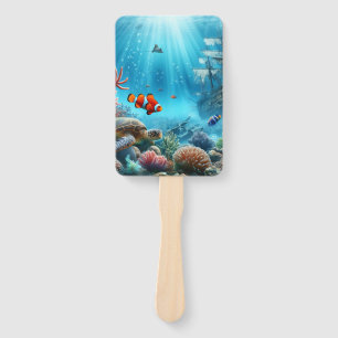 Éventail Sous la mer, tortue, corail, bateau, poisson clown