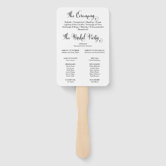 Éventail Southern Belle Calligraphy Wedding Programme (Dos)