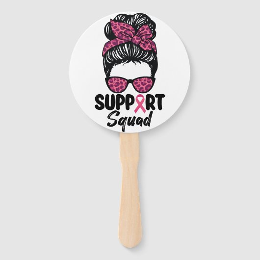 Éventail Soutien Squad Messy Bun Pink Warrior Cancer du sei (Devant)