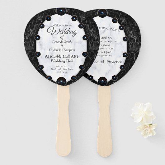 Éventail Sphères de marbre blanc et noir opulentes (Devant et derrière)
