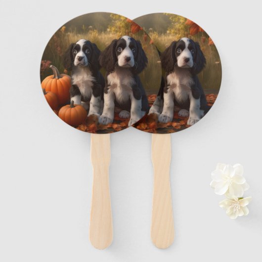 Éventail Springer Spaniel chiot Automne Délice Citrouille  (Devant et derrière)