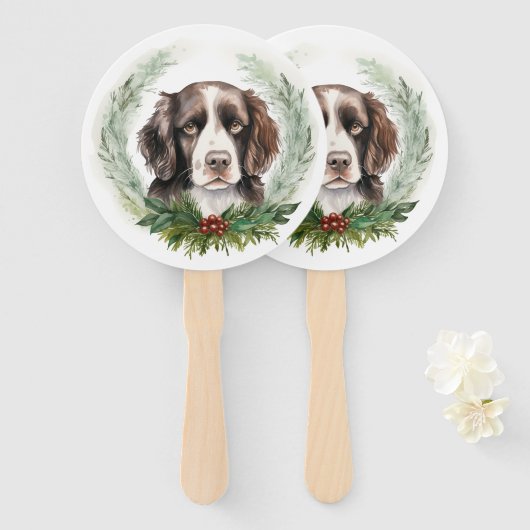 Éventail Springer spaniel Noël Wreath Festive Pup (Devant et derrière)