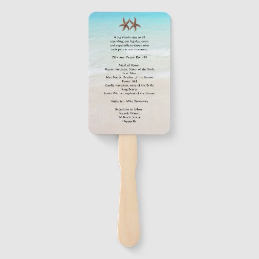 Éventail Starfish Couple Mariage Programme de ventilateur r (Dos)