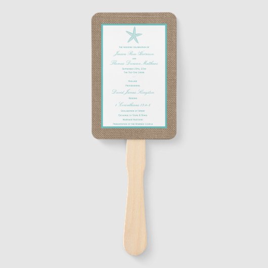 Éventail Starfish Turquoise Burlap Beach Wedding Collection (Devant)