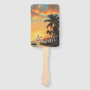Éventail Style Vintage Hawaïen Voyage Côte Mer Coucher de s