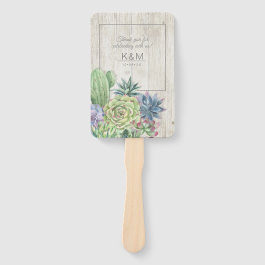 Éventail Succulents et Mariage de bois rustique ID515 (Devant)