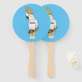 Éventail Sulphur-crested cockatoo bird cartoon illustration (Devant et derrière)