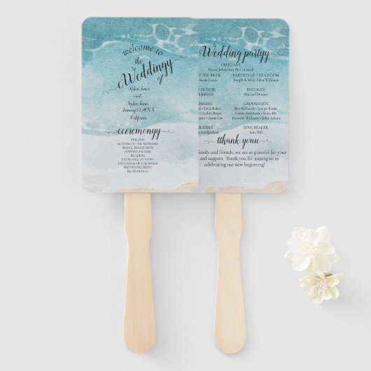 Éventail Summer Blue Beach Wedding (Devant et derrière)