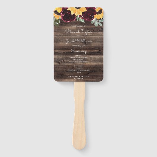 Éventail Sunflower et Rose Rustic Wood Wedding Program (Devant)