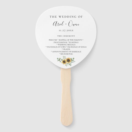 Éventail Sunflower Eucalyptus Programme de mariage Ventilat (Devant)