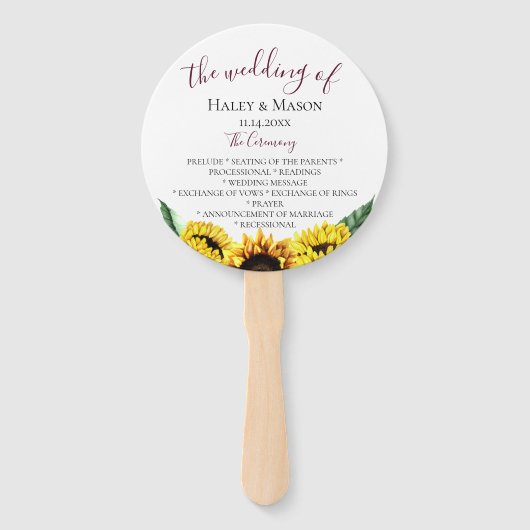 Éventail Sunflower Fields Bordeaux Wedding Programme (Devant)
