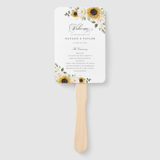 Éventail Sunflower Fleurs blanches Programme de mariage ver (Devant)