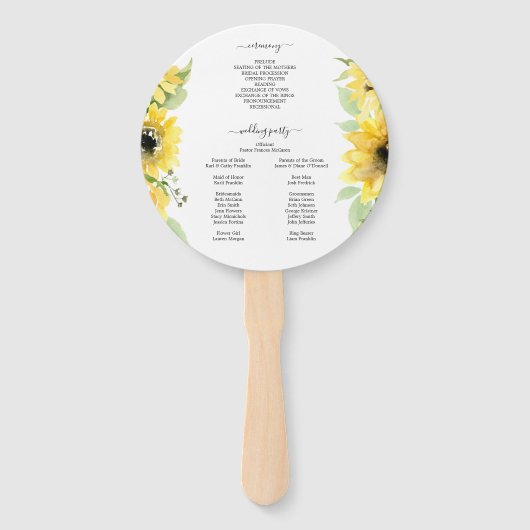 Éventail Sunflower Garden Circle Mariage programme de venti (Dos)