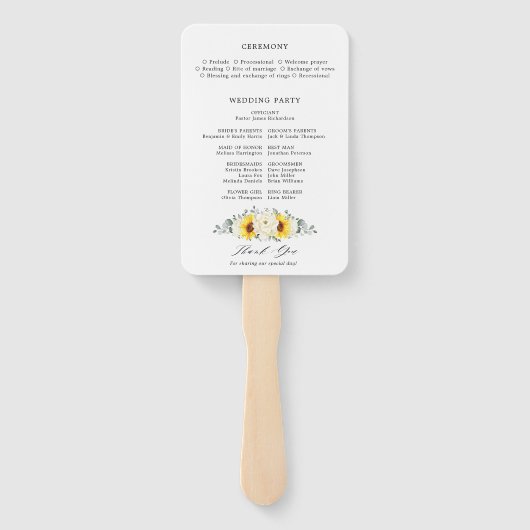 Éventail Sunflower Ivory Peony Programme de mariage floral (Dos)