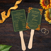 Éventail Sunflower Mariage Green & Gold Wedding Programme