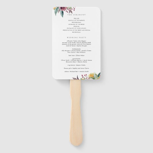 Éventail Sunflower Rose Bourgogne Mariage programme de céré (Dos)