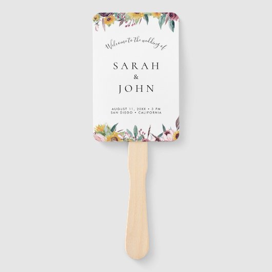 Éventail Sunflower Rose Bourgogne Mariage programme de céré (Devant)