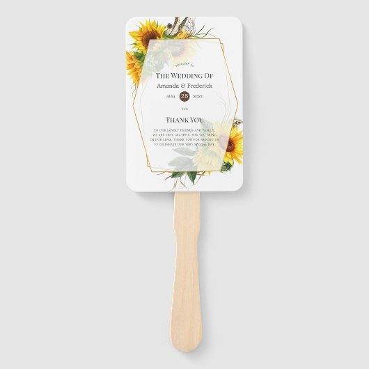 Éventail Sunflower Rustic Programme de mariage géométrique (Devant)