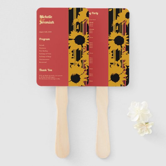 Éventail Sunflower Sunset Coral Gold Modern Wedding (Devant et derrière)