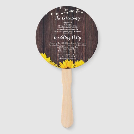 Éventail Sunflowers Jar Programme de mariage en bois Ventil (Dos)