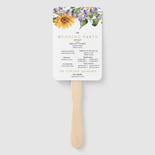 Éventail Sunflowers & Lavander Programme de mariage rustiqu (Dos)