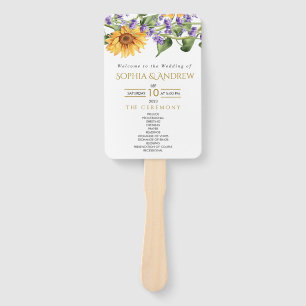 Éventail Sunflowers & Lavander Programme de mariage rustiqu
