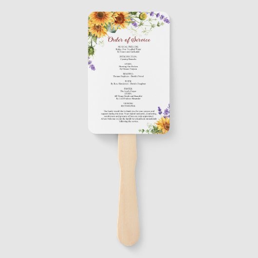 Éventail Sunflowers & Lavender Funeral Programme Ensemble d (Dos)