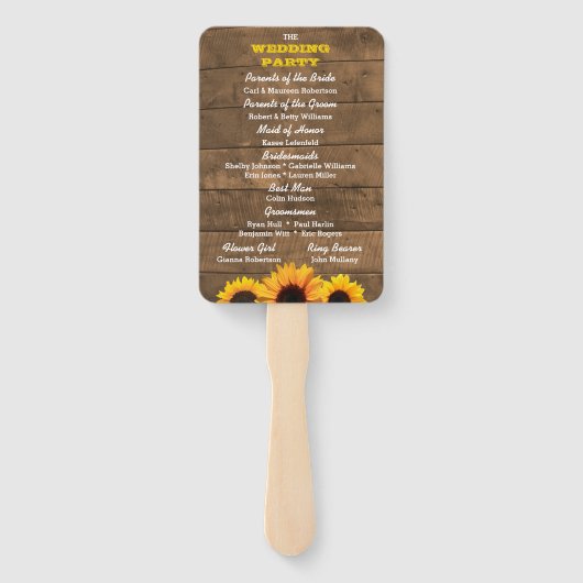 Éventail Sunflowers & Rustic Wood Wedding Programme Ventila (Dos)
