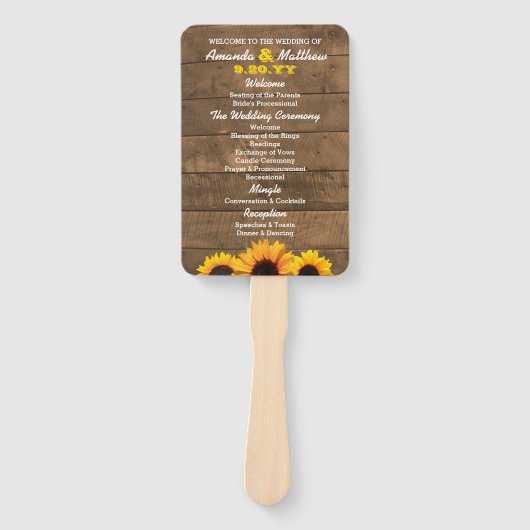 Éventail Sunflowers & Rustic Wood Wedding Programme Ventila (Devant)