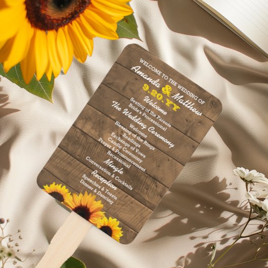 Éventail Sunflowers & Rustic Wood Wedding Programme Ventila
