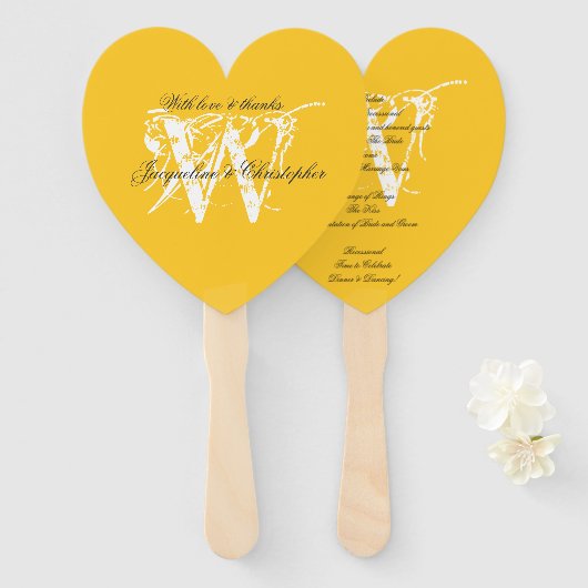 Éventail Sunny Yellow & White Chic Monogramme Programme de (Devant et derrière)