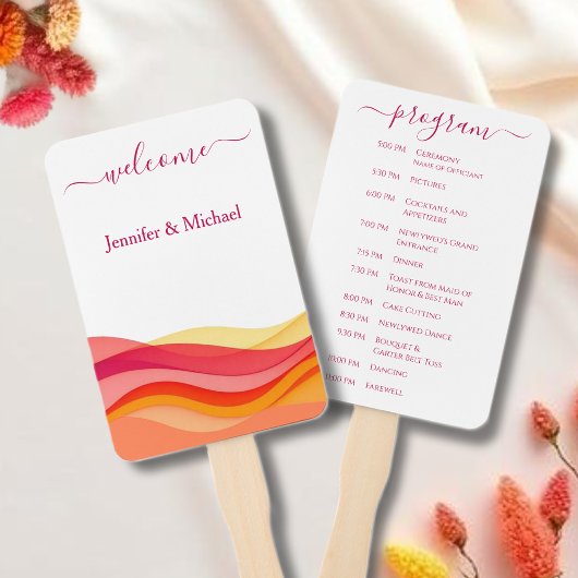 Éventail Sunset Color Waves Wedding Fan Program