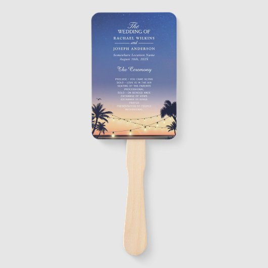 Éventail Sunset Palm Beach String programme de mariage (Devant)