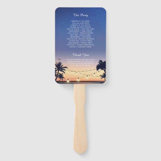Éventail Sunset Palm Beach String programme de mariage (Dos)