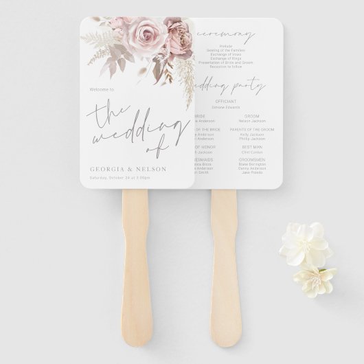 Éventail Superbe Blush Floral Wedding Programme (Devant et derrière)
