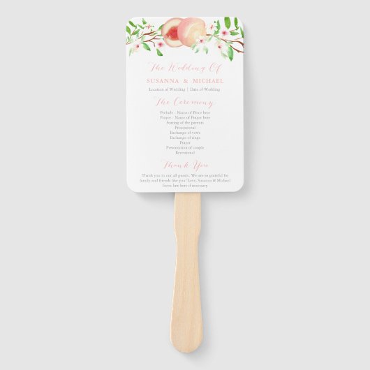 Éventail Sweet Peaches Southern Mariage Ceremony Programme (Devant)