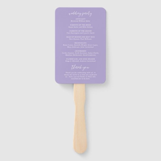 Éventail Sydney Lavender Modern Wedding Programme (Dos)