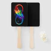 Éventail Symbole d'infini avec plume arc-en-ciel (Devant et derrière)